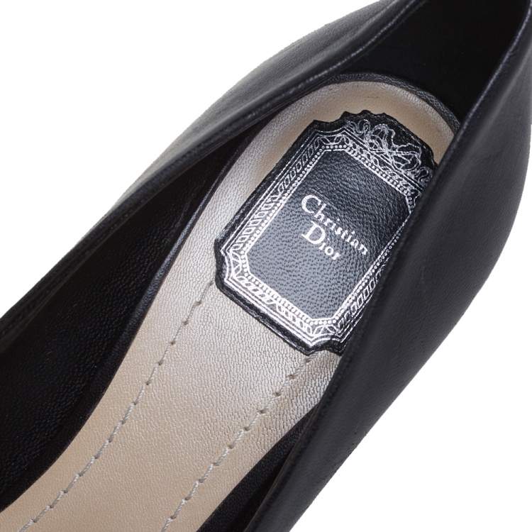 Pre Owned Dior Black Leather Rose Detail Peep Toe Platform Pumps Size 41