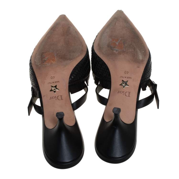 Pre Owned Dior Black Woven Leather Teddy-D Mule Sandals Size 40