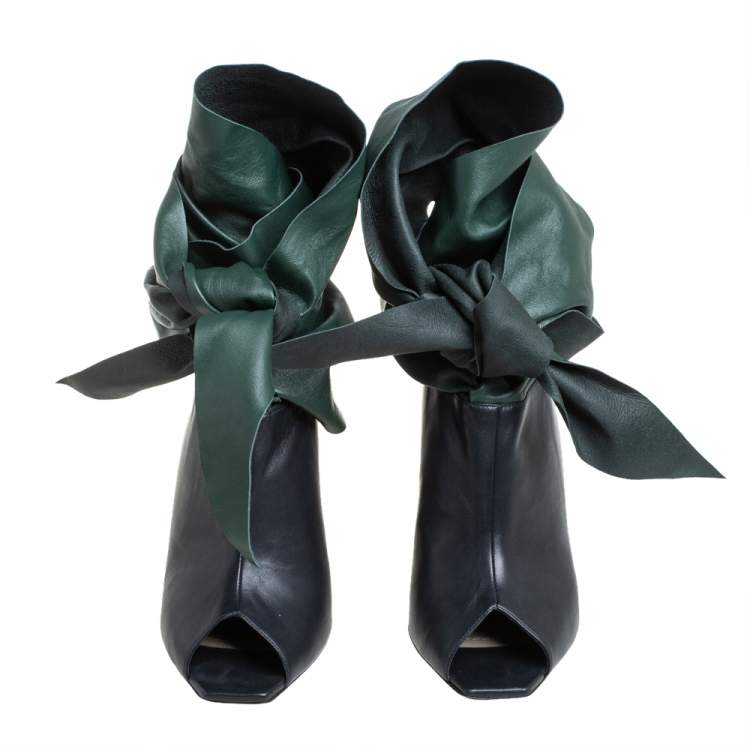 Pre Owned Dior Black Leather Brooklyn Ankle Wrap Peep Toe Booties Size 41