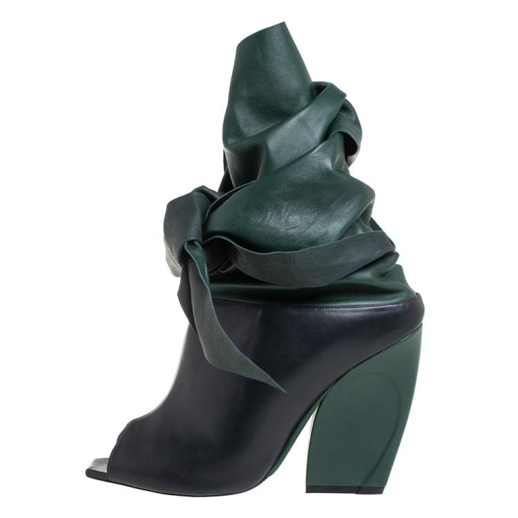 Pre Owned Dior Black Leather Brooklyn Ankle Wrap Peep Toe Booties Size 41