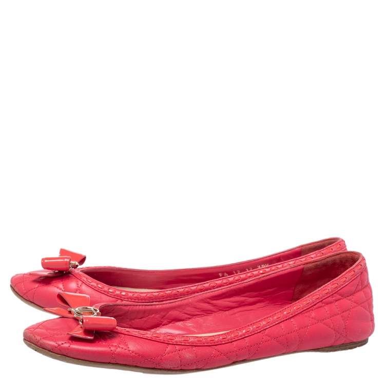 Pre Owned Dior Pink Cannage Leather Bow Flat Ballet Flats Size 39.5