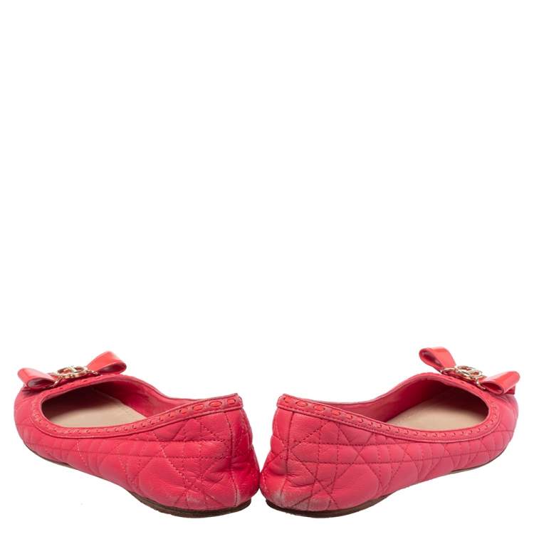 Pre Owned Dior Pink Cannage Leather Bow Flat Ballet Flats Size 39.5