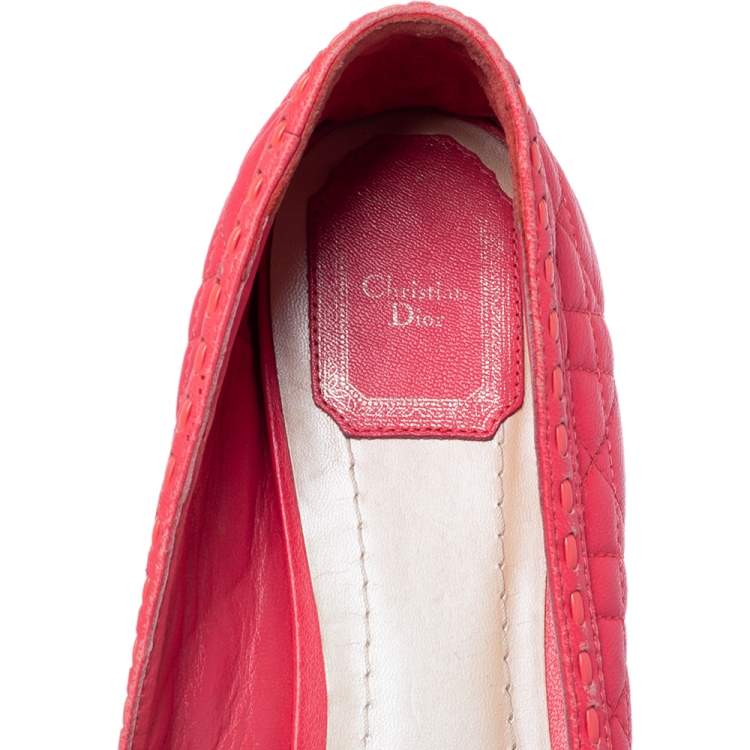 Pre Owned Dior Pink Cannage Leather Bow Flat Ballet Flats Size 39.5