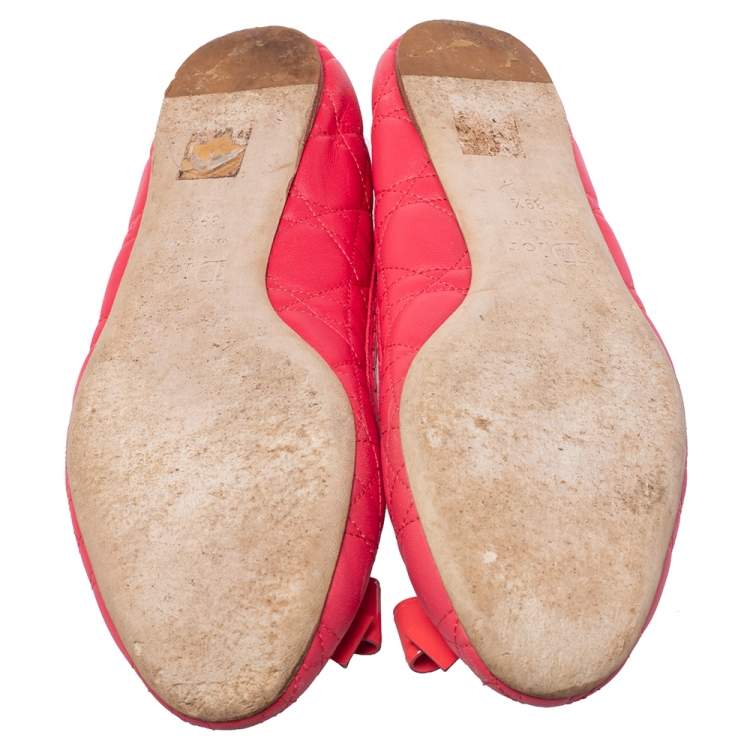 Pre Owned Dior Pink Cannage Leather Bow Flat Ballet Flats Size 39.5