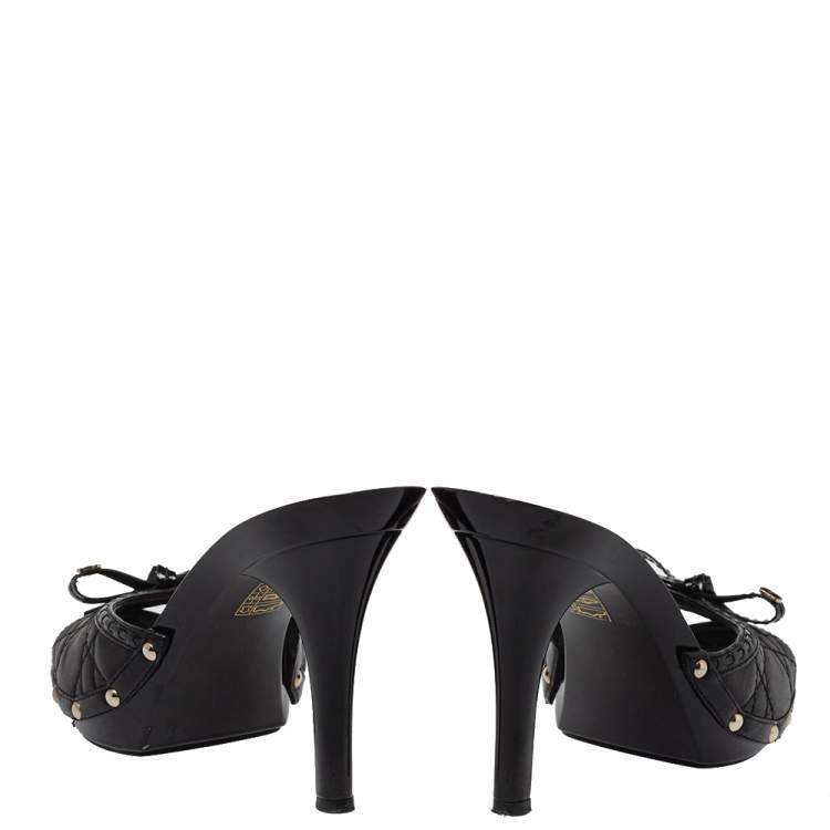 Pre Owned Dior Black Cannage Leather Bow Open Toe Slide Sandals Size 40
