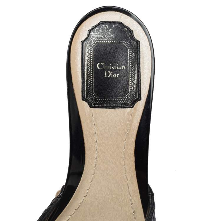Pre Owned Dior Black Cannage Leather Bow Open Toe Slide Sandals Size 40
