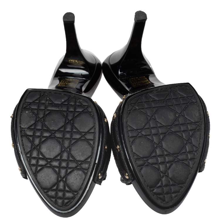 Pre Owned Dior Black Cannage Leather Bow Open Toe Slide Sandals Size 40
