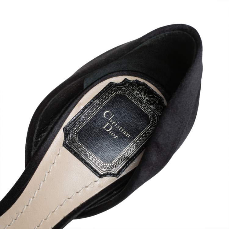 Pre Owned Dior Black Satin Peep Toe Bow D'Orsay Pumps Size 36.5