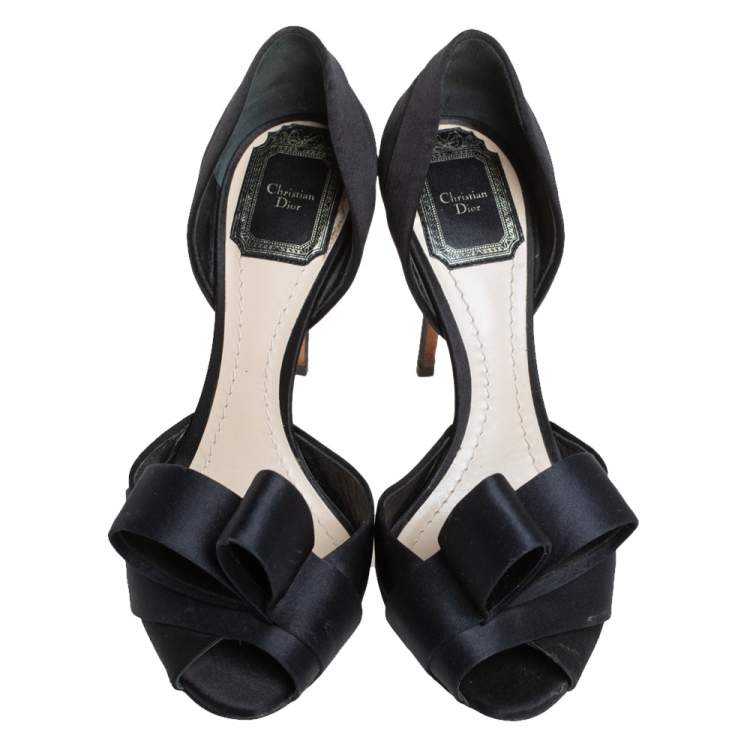 Pre Owned Dior Black Satin Peep Toe Bow D'Orsay Pumps Size 36.5
