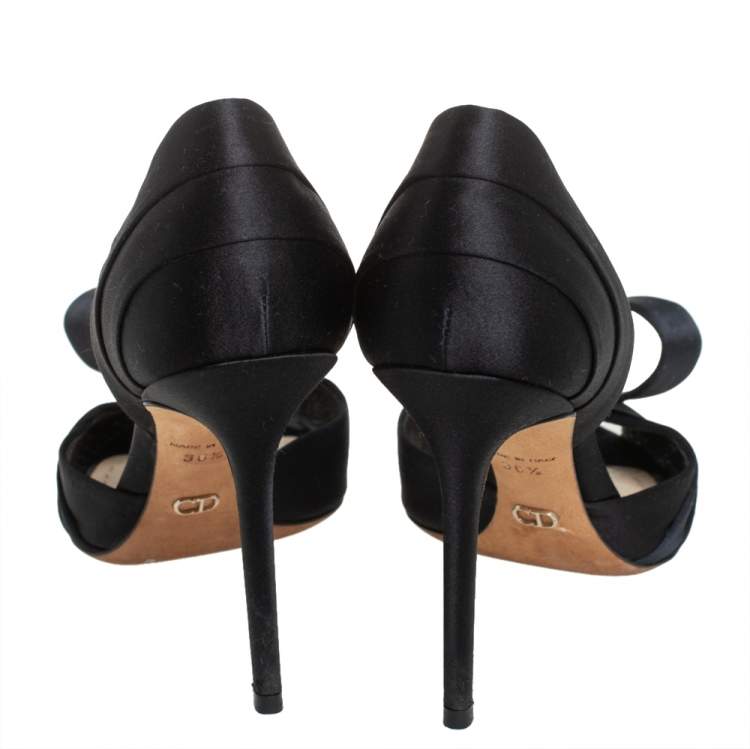Pre Owned Dior Black Satin Peep Toe Bow D'Orsay Pumps Size 36.5