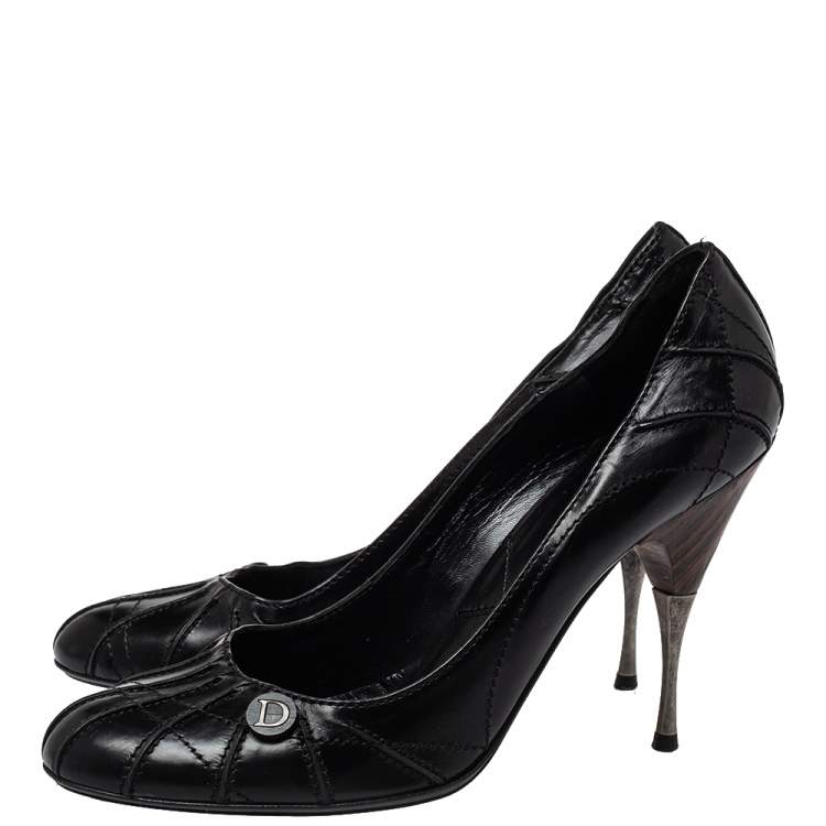Pre Owned Dior Black Leather Round Toe Pumps Size 40