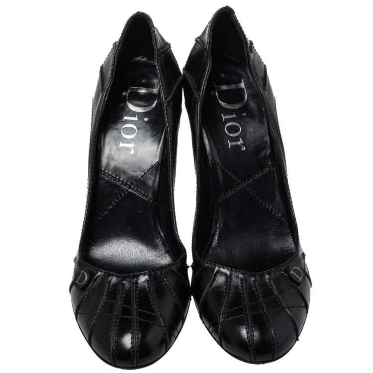 Pre Owned Dior Black Leather Round Toe Pumps Size 40