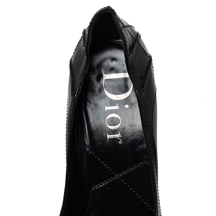 Pre Owned Dior Black Leather Round Toe Pumps Size 40