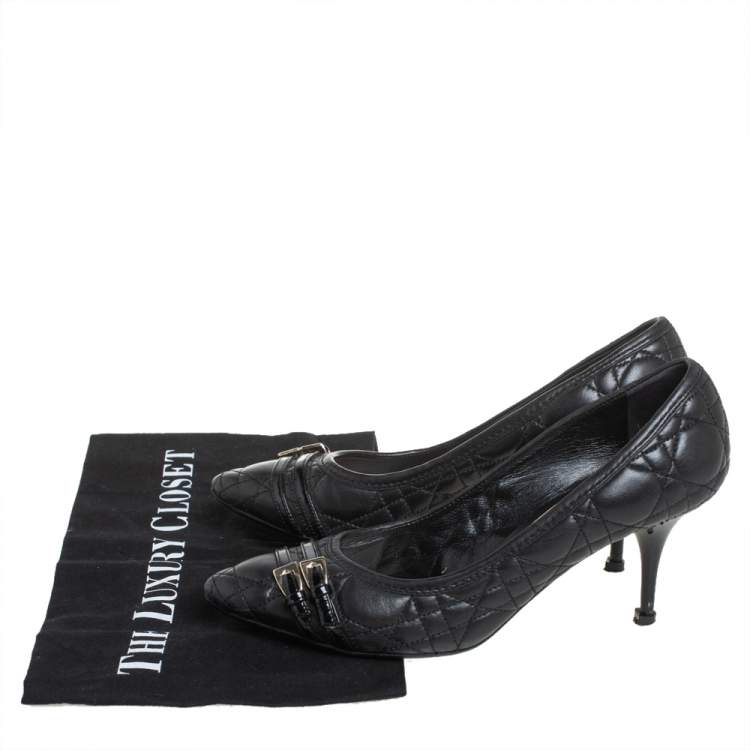 Pre Owned Dior Black Cannage Leather Buckle Detailed Pumps Size 38