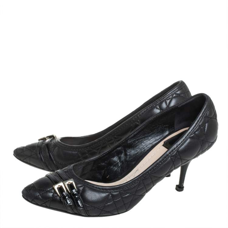 Pre Owned Dior Black Cannage Leather Buckle Detailed Pumps Size 38