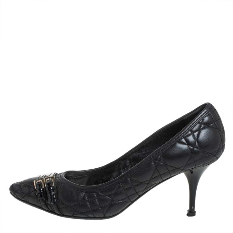 Pre Owned Dior Black Cannage Leather Buckle Detailed Pumps Size 38
