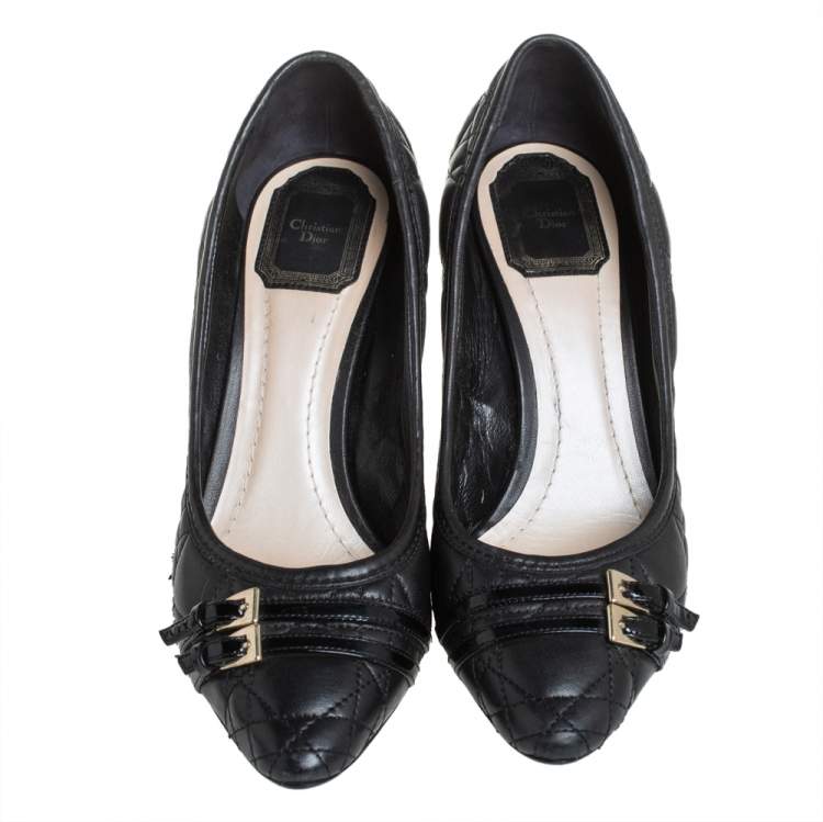 Pre Owned Dior Black Cannage Leather Buckle Detailed Pumps Size 38