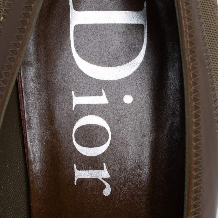 Pre Owned Dior Green Mesh And Leather Stitch Detail Pumps Size 38.5
