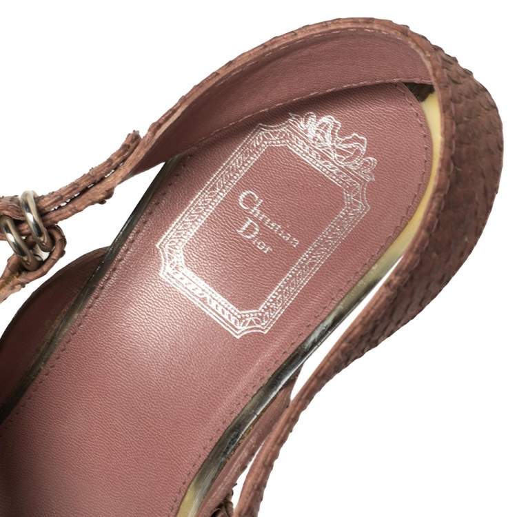 Pre Owned Dior Mauve Pink Python Cross Strap Slingback Platform Sandals Size 39.5