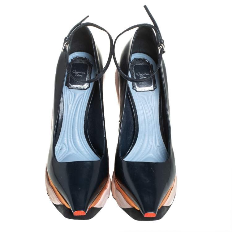 Pre Owned  Dior Black Patent Leather Runway Sneakers Pumps Size 38