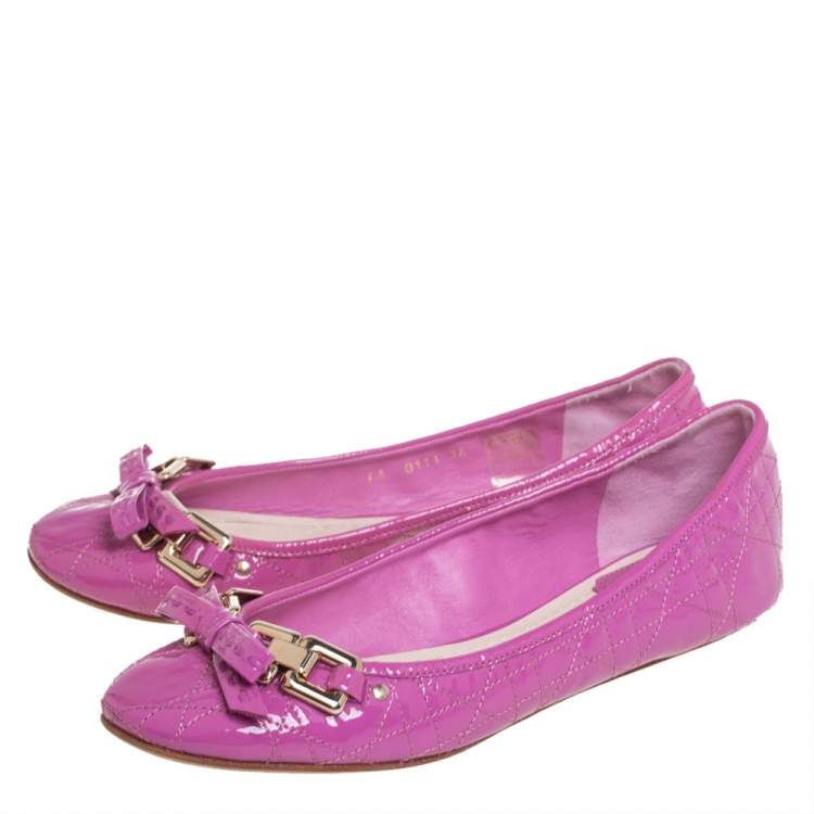Pre Owned Dior Pink Patent Leather Bow Ballet Flats Size 36
