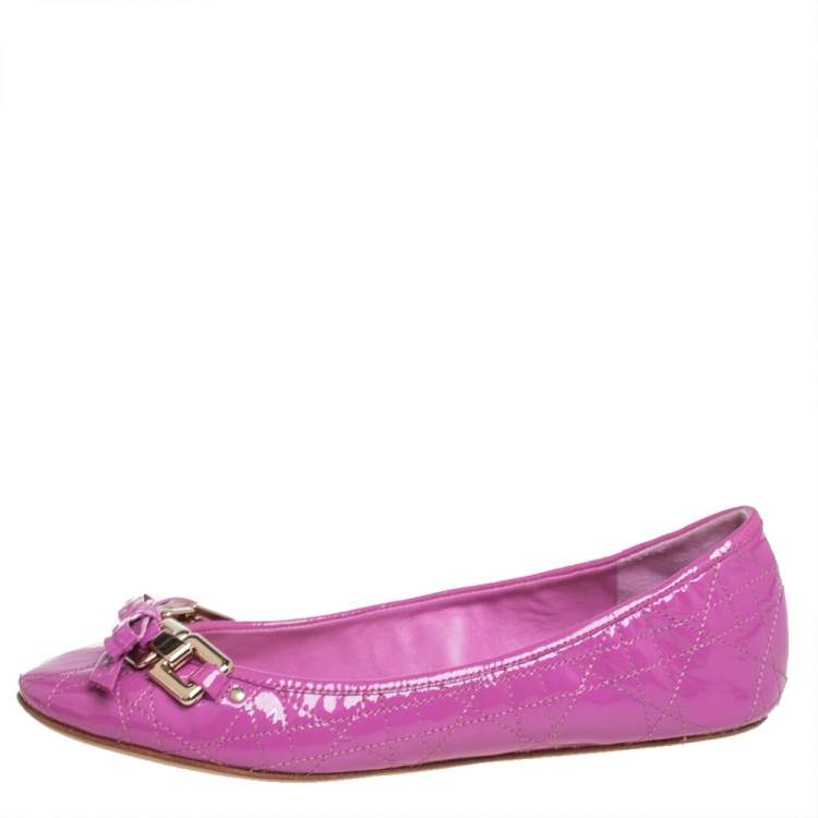 Pre Owned Dior Pink Patent Leather Bow Ballet Flats Size 36
