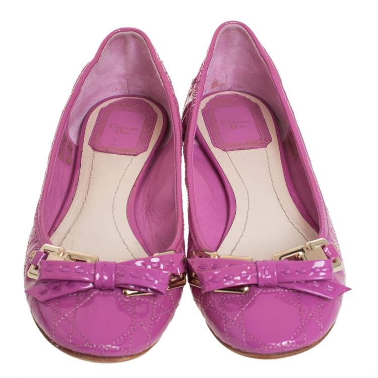 Pre Owned Dior Pink Patent Leather Bow Ballet Flats Size 36