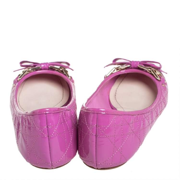 Pre Owned Dior Pink Patent Leather Bow Ballet Flats Size 36