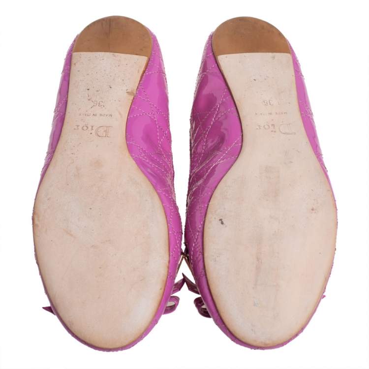 Pre Owned Dior Pink Patent Leather Bow Ballet Flats Size 36