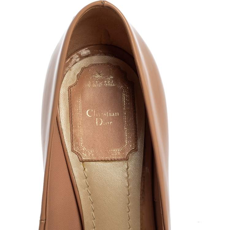Pre Owned Christian Dior Beige Patent Leather Peep Toe Platform Pumps Size 38