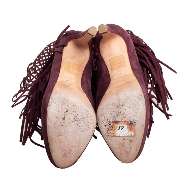 Pre Owned Dior Burgundy Suede Fringes Booties Size 36