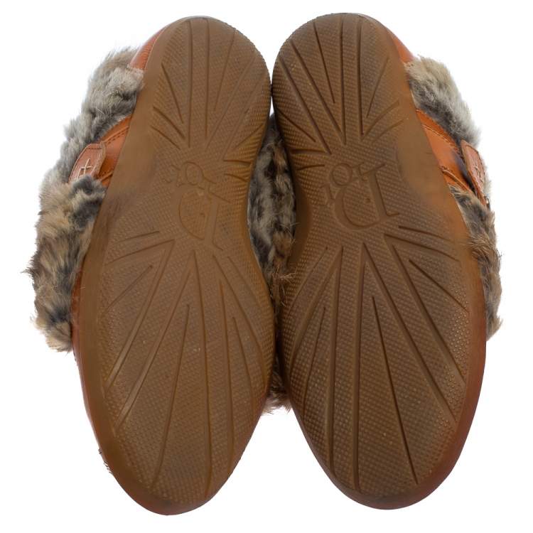 Pre Owned Dior Tan Fur And Leather Low Top Sneakers Size 38.5