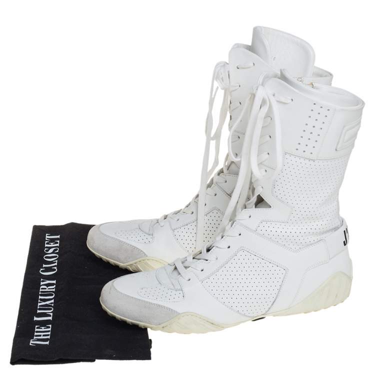 Pre Owned Dior White Perforated Leather Ankle Length Sneaker Boots Size 40