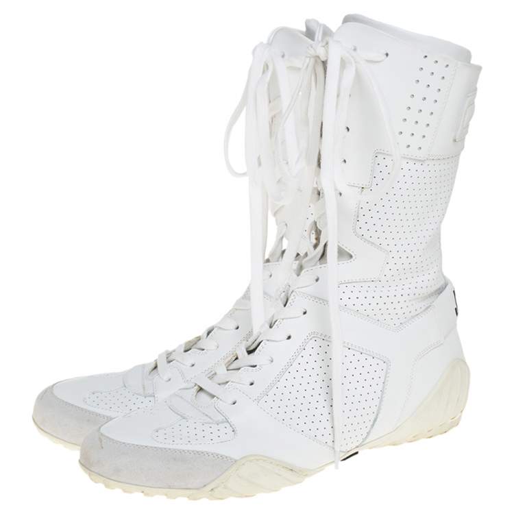 Pre Owned Dior White Perforated Leather Ankle Length Sneaker Boots Size 40