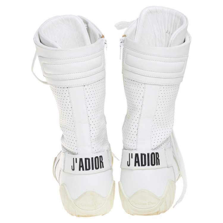 Pre Owned Dior White Perforated Leather Ankle Length Sneaker Boots Size 40