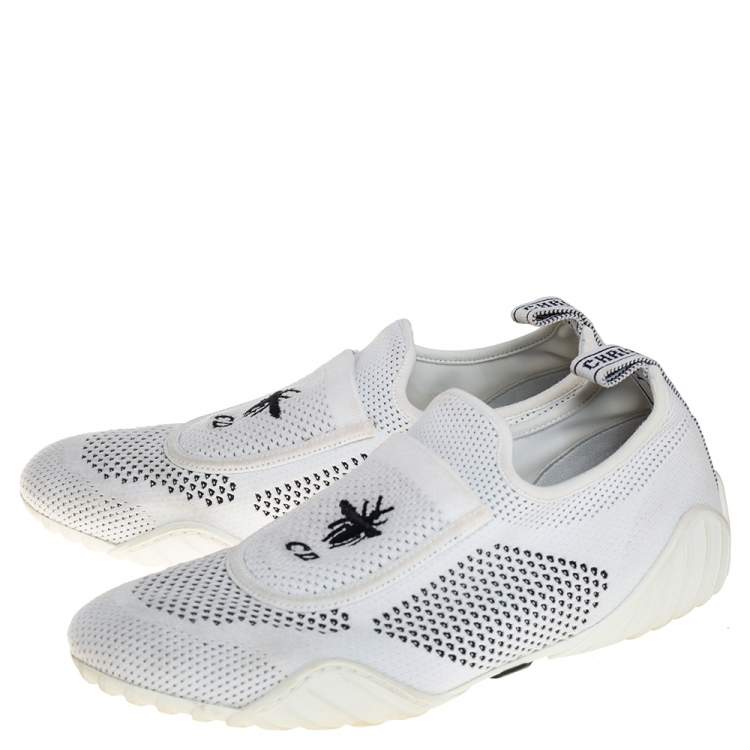 Pre Owned Dior White/Black Stretch Knit Fabric D-Fence Slip-On Sneakers Size 37.5