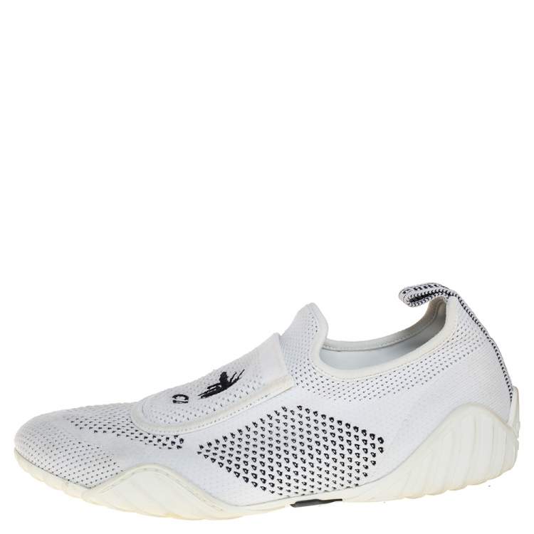Dior White/Black Stretch Knit Fabric D-Fence Slip-On Sneakers Size ...