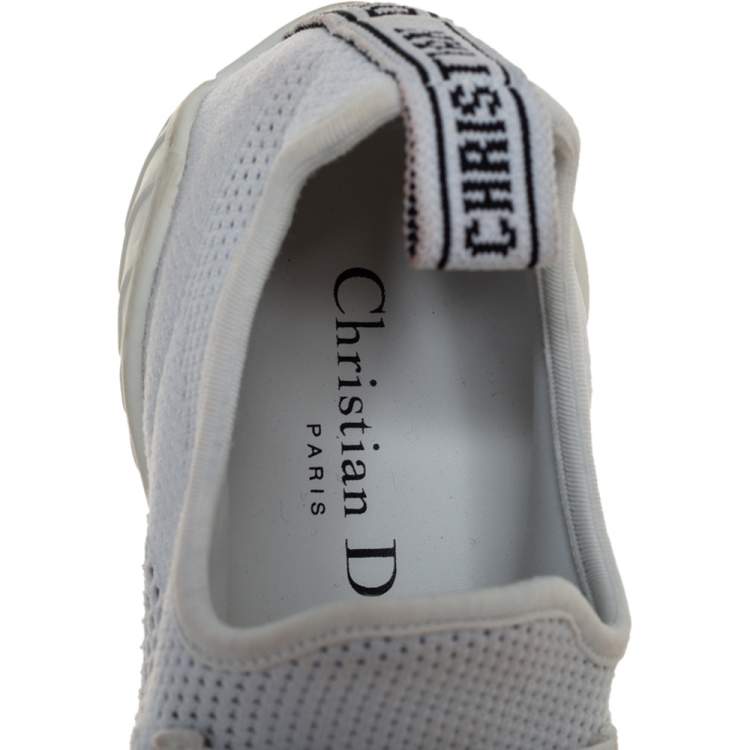Pre Owned Dior White/Black Stretch Knit Fabric D-Fence Slip-On Sneakers Size 37.5