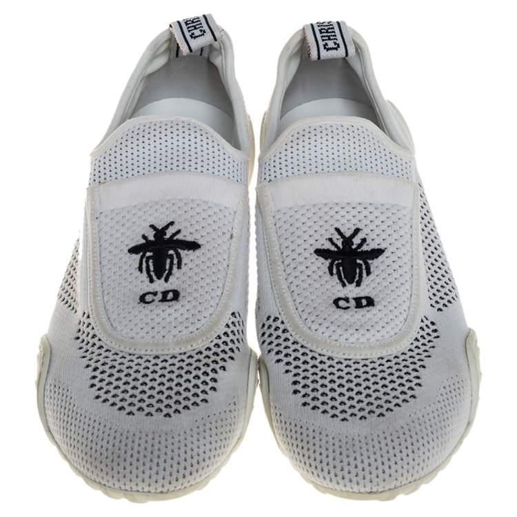 Pre Owned Dior White/Black Stretch Knit Fabric D-Fence Slip-On Sneakers Size 37.5