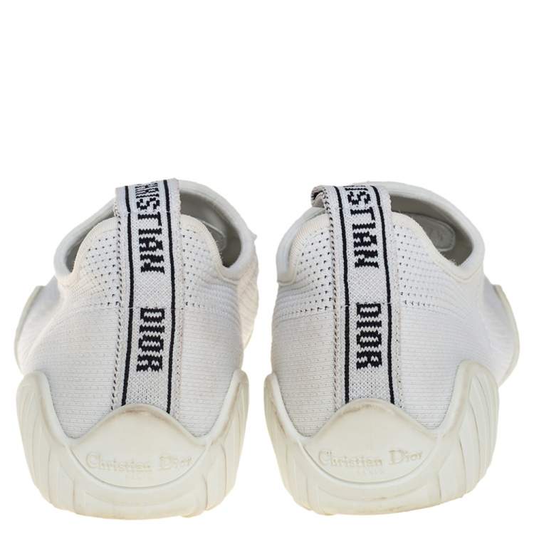 Pre Owned Dior White/Black Stretch Knit Fabric D-Fence Slip-On Sneakers Size 37.5