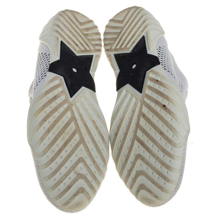 Pre Owned Dior White/Black Stretch Knit Fabric D-Fence Slip-On Sneakers Size 37.5