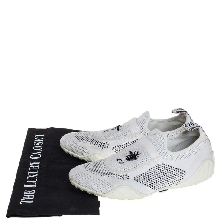 Pre Owned Dior White/Black Stretch Knit Fabric D-Fence Slip-On Sneakers Size 37.5