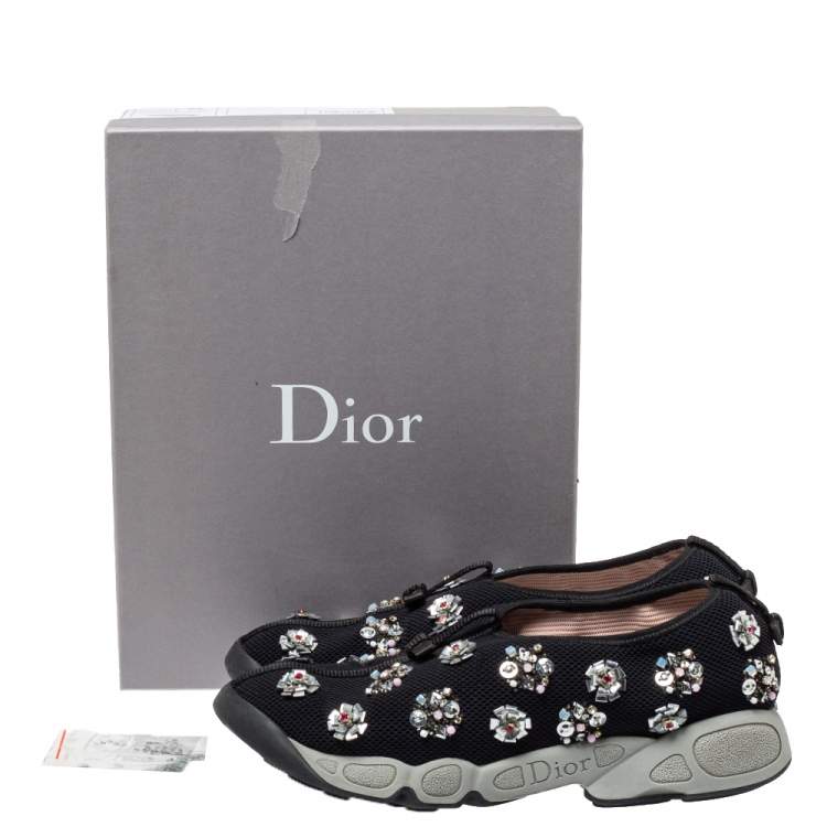 Pre Owned Dior Black Mesh Fusion Floral Embellished Slip On Sneakers Size 40
