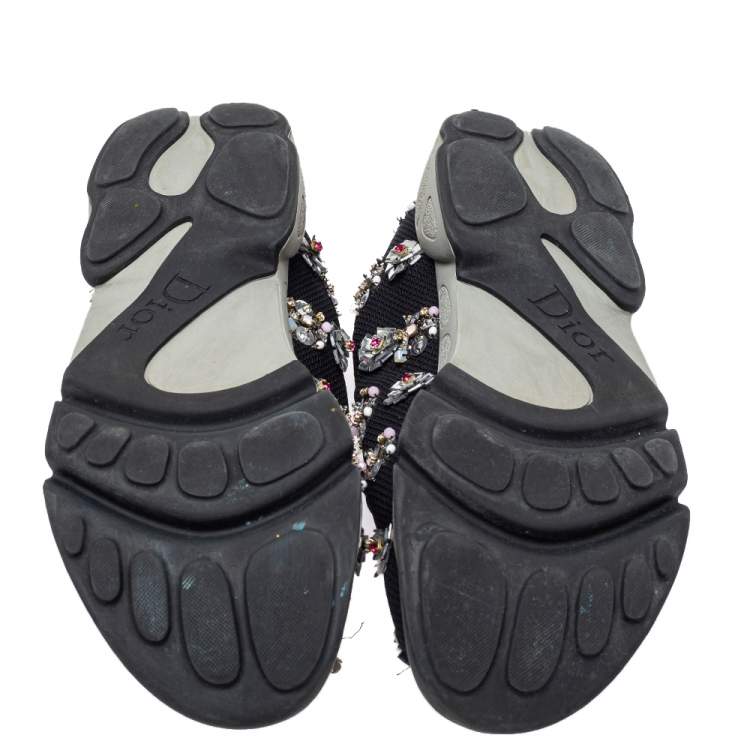 Pre Owned Dior Black Mesh Fusion Floral Embellished Slip On Sneakers Size 40