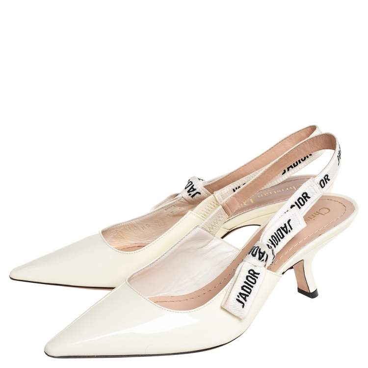 Pre Owned Dior Off-white Patent Leather J'adior Slingback Sandals Size 38