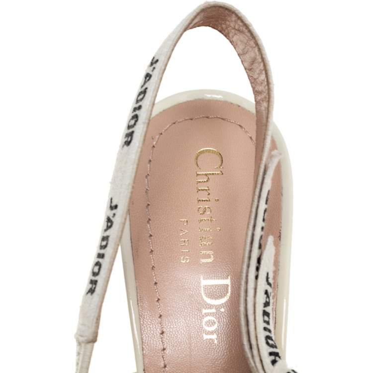 Pre Owned Dior Off-white Patent Leather J'adior Slingback Sandals Size 38