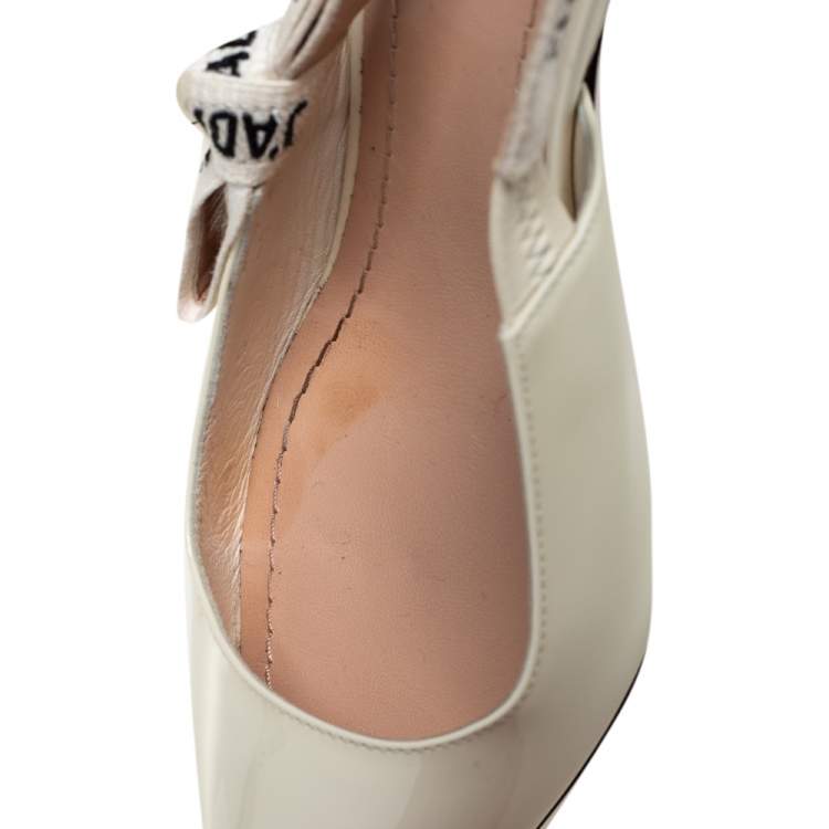 Pre Owned Dior Off-white Patent Leather J'adior Slingback Sandals Size 38