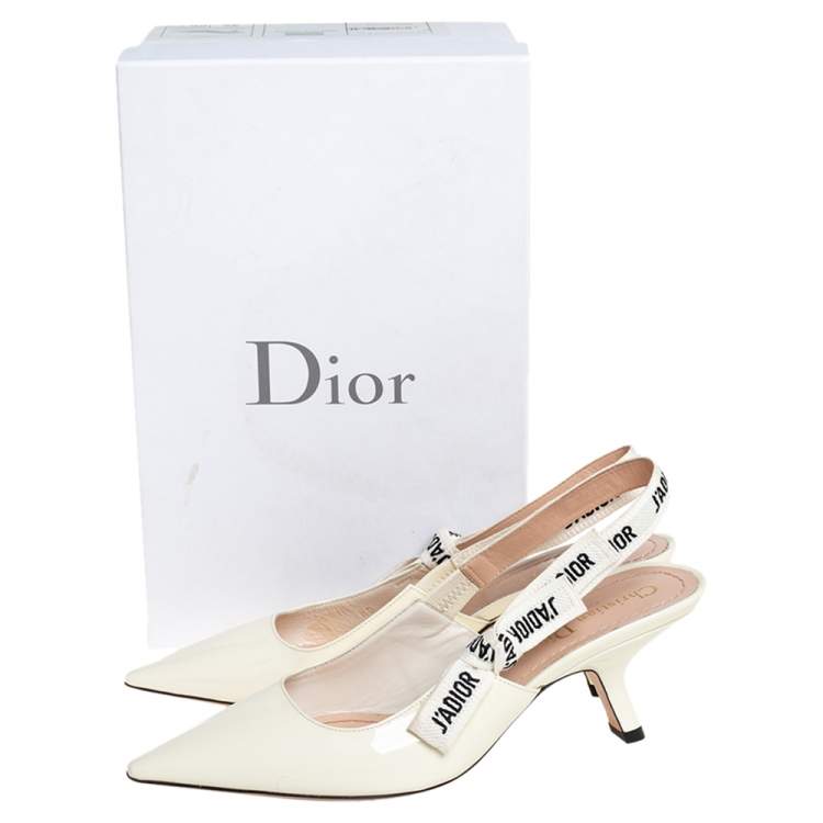 Pre Owned Dior Off-white Patent Leather J'adior Slingback Sandals Size 38