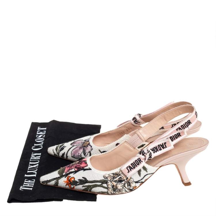 Pre Owned Christian Dior Multicolor Fabric Floral Embroidery J'adior Slingback Pumps Size 39.5