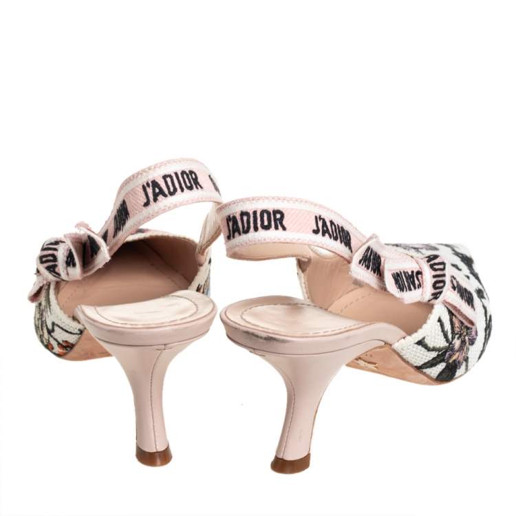 Pre Owned Christian Dior Multicolor Fabric Floral Embroidery J'adior Slingback Pumps Size 39.5